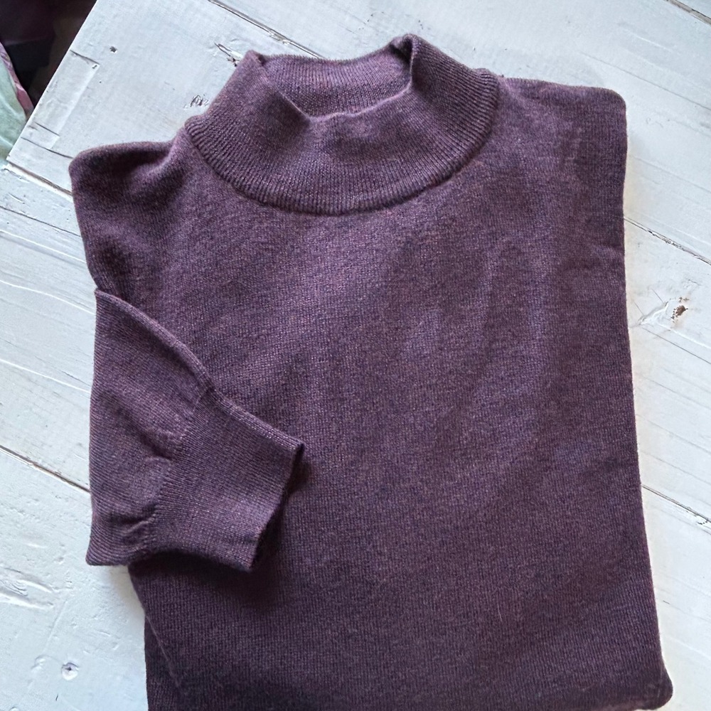 Brandini Mens Mock Neck Sweater Burgundy Merino Wool Made in Italy Large Tall
